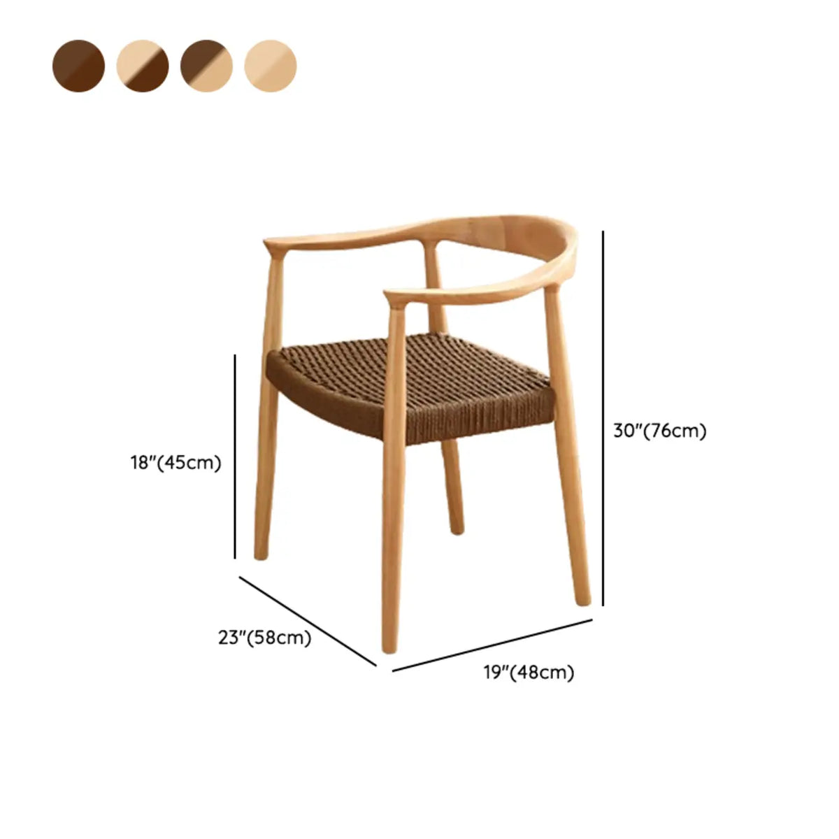 Chaise de salle à manger scandinave en bois courbé, avec assise tressée et accoudoirs