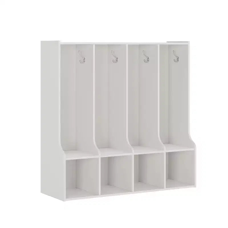 Bruin/witte locker met 4 vakken en 8 haken, voor kinderen