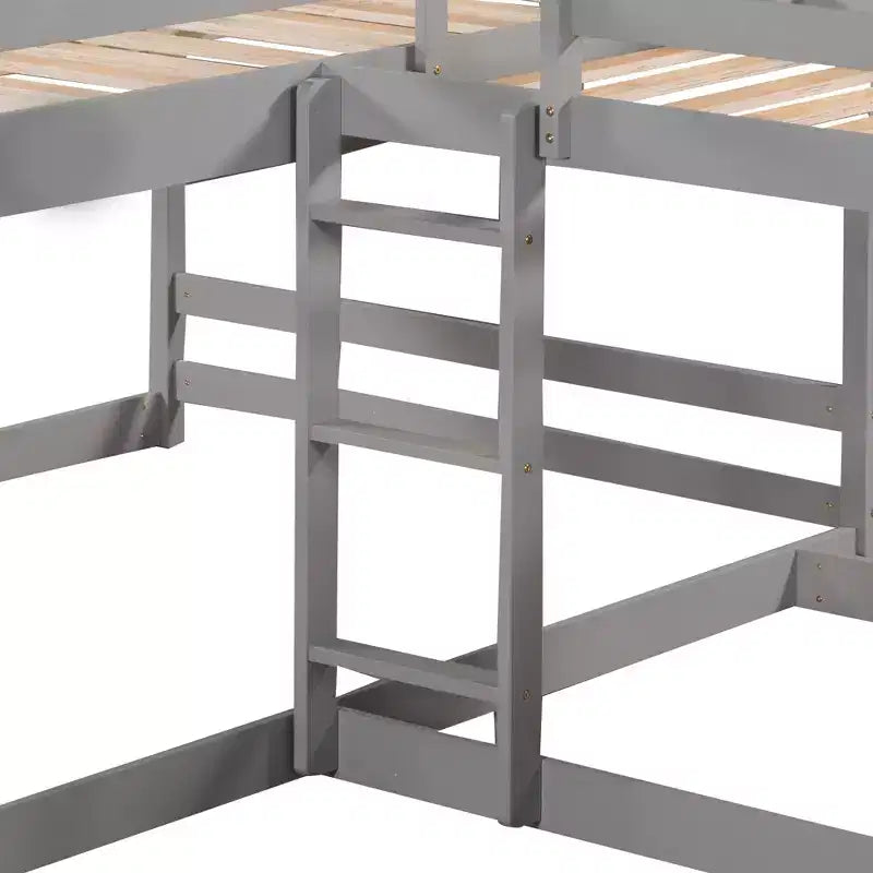 L-vormig stapelbed voor 4 kinderen, stapelbed voor vier met glijbaan, eenpersoonsbed en tweepersoonsbed, houten frame voor slaapkamer of studentenhuis