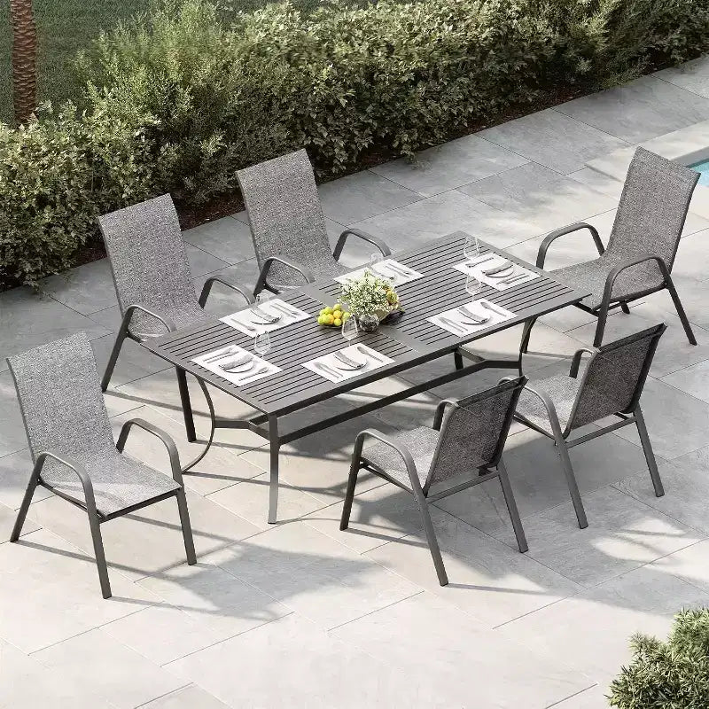 Terrasstoelen, stapelbare buiteneetkamerstoelen set van 4/6, lichtgewicht Textilene-stoelensets voor buiten voor alle weersomstandigheden, met armleuningen voor de achtertuin en het zwembadterras