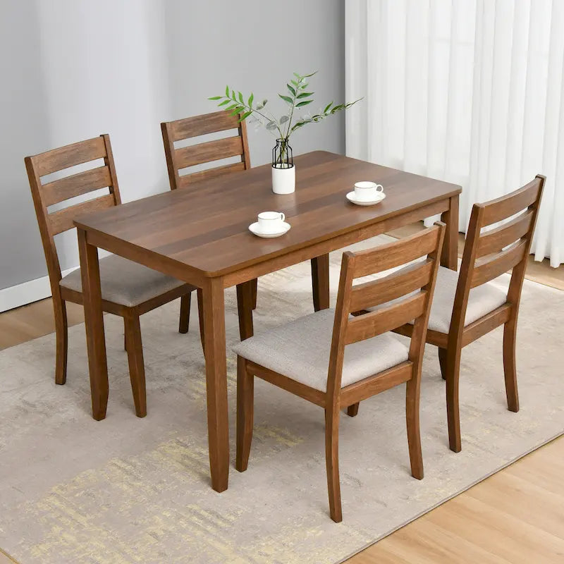 5-teiliges Esszimmer-Set aus Massivholz, 47L (1 Tisch + 4 Stühle mit Sprossenlehne)