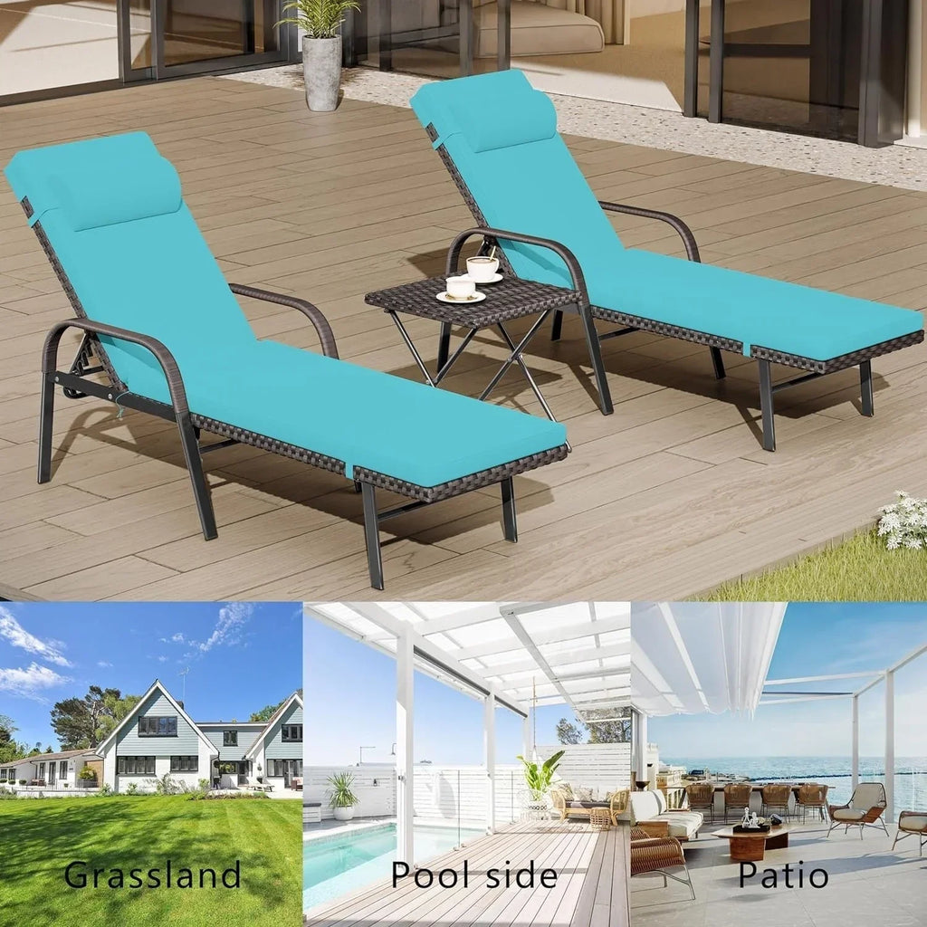 Kullavik 3-teiliges Outdoor-Lounge-Set mit Liegestühlen