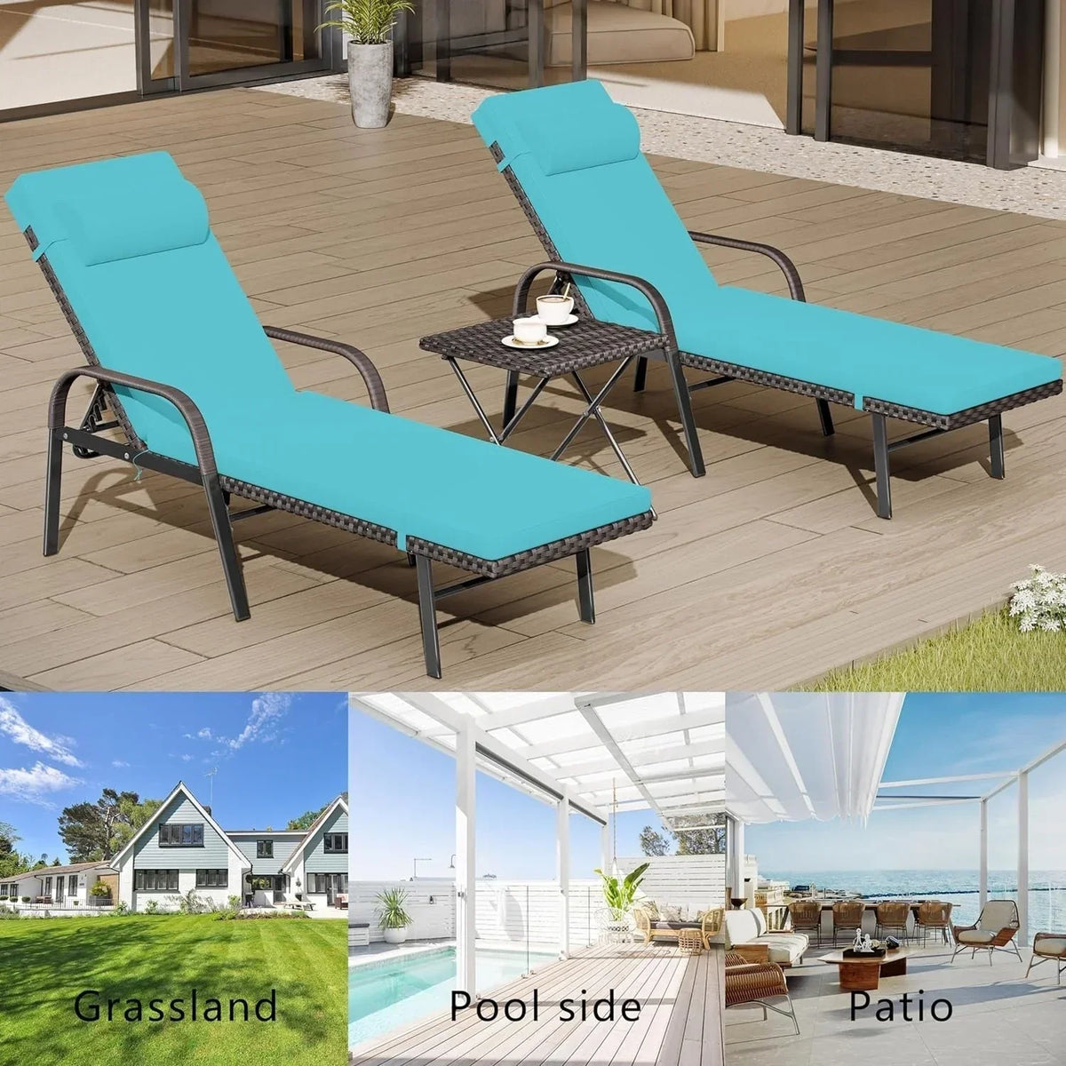 Kullavik 3-teiliges Outdoor-Lounge-Set mit Liegestühlen