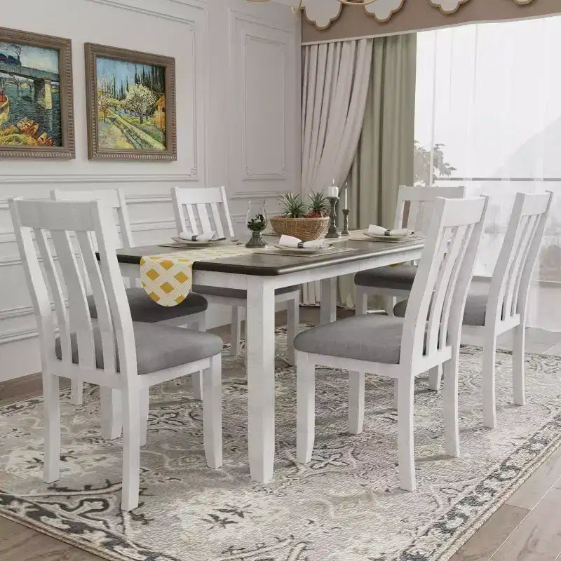 Ausziehbares Esszimmer-Set im Landhausstil für 6 Personen, rechteckiger Tisch und 6 gepolsterte Stühle