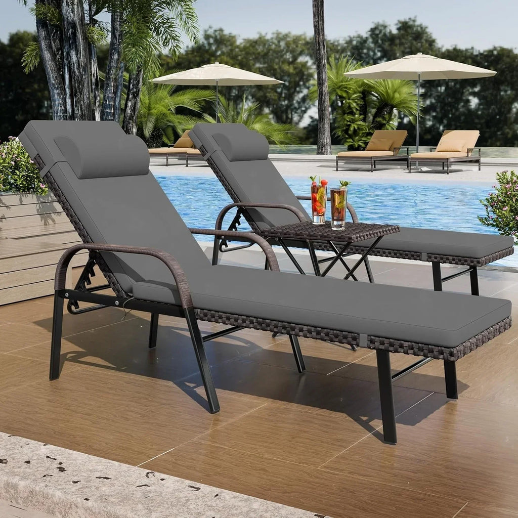 Kullavik 3-teiliges Outdoor-Lounge-Set mit Liegestühlen