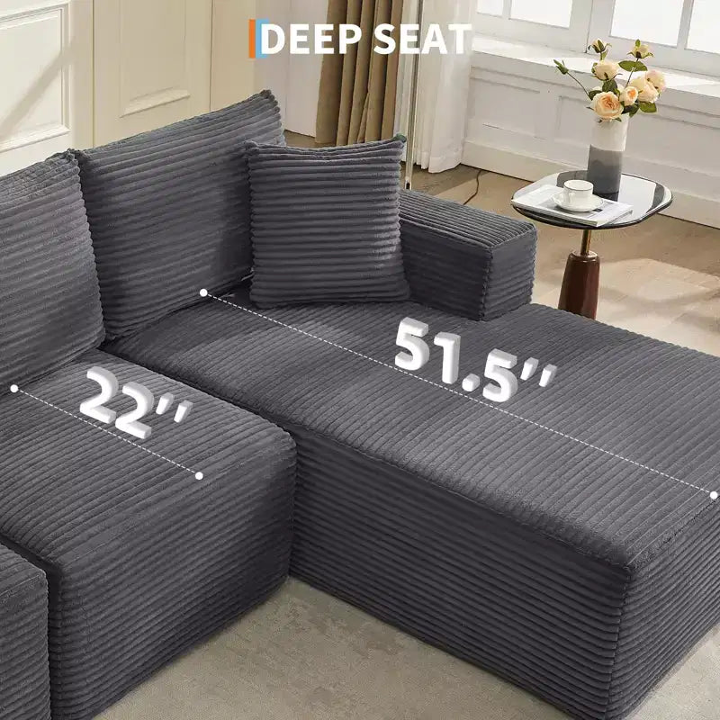 108 Modernes Sofa, 3-Sitzer-Polstersofa in L-Form mit Kissen, Sofa mit tiefer Sitzfläche, keine Montage erforderlich