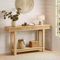 Landelijke consoletafel van gefreesd hout, 2 niveaus met opbergruimte op de plank, rechthoekige smalle haltafel voor achter de bank, voor de entree, gang of woonkamer