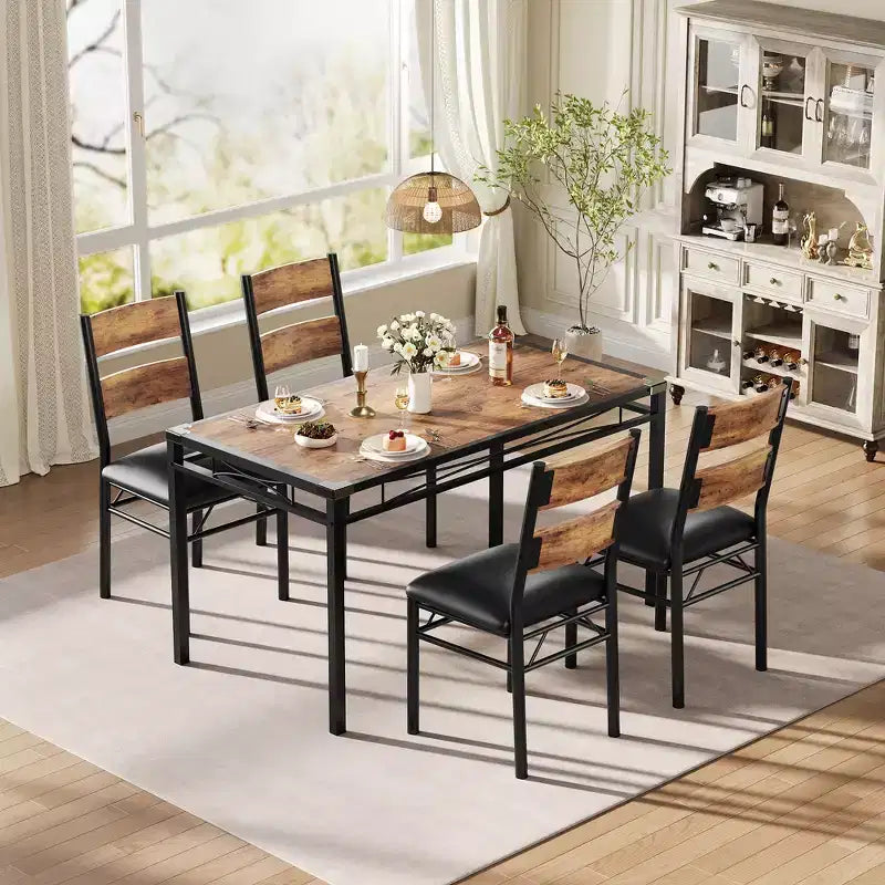 Ensemble de table à manger pour 4 personnes, avec 4 chaises rembourrées, ensemble de 5 pièces en bois pour la cuisine ou la salle à manger avec protège-coins, pour cuisine, appartement et petit espace