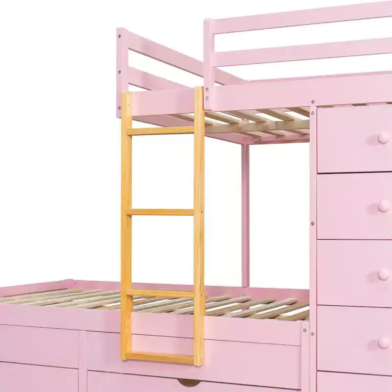 Moderne stapelbedcombinatie met twee tweepersoonsbedden, ingebouwde kledingkast en 7 opbergladen