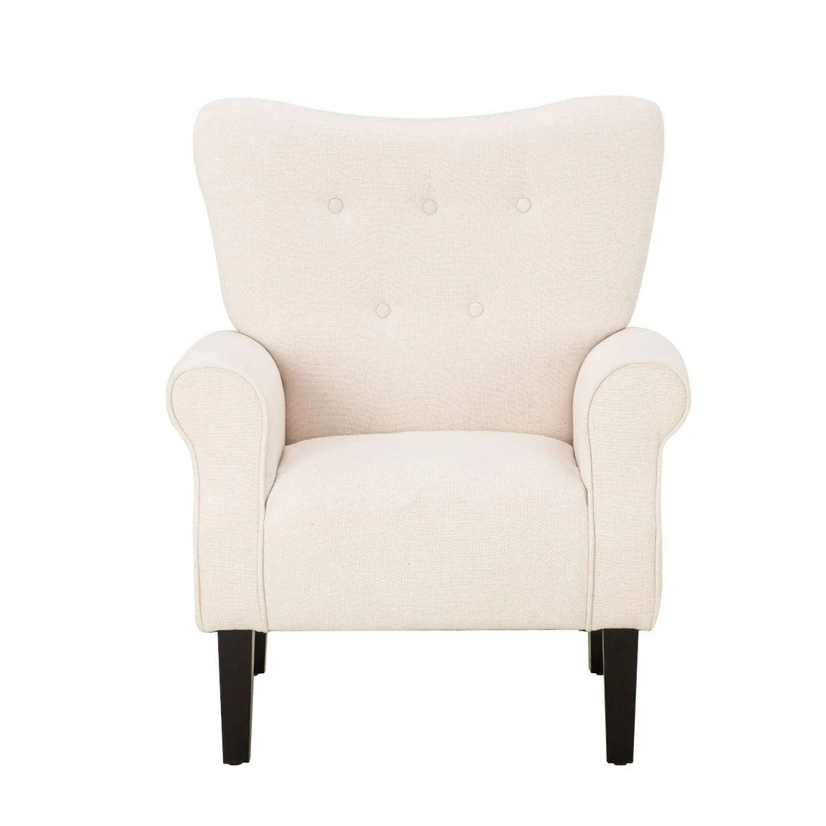 Fauteuil d’appoint moderne Erommy à dossier haut, fauteuil une place en tissu rembourré avec boutons et pieds en bois, pour salon