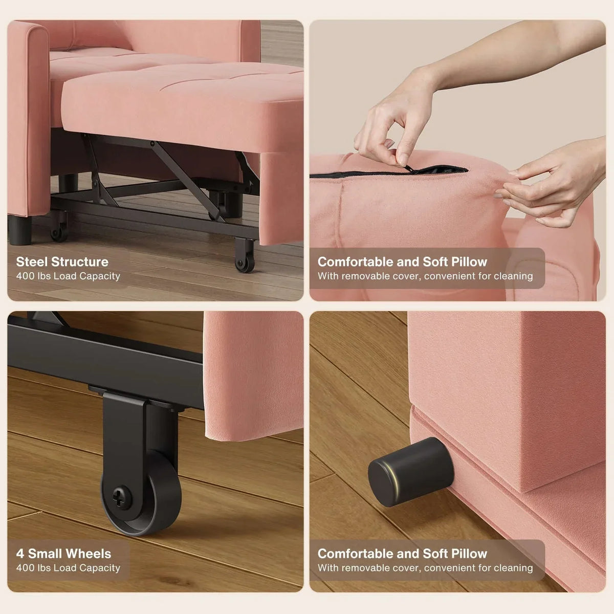 3-in-1-Schlafsofa mit verstellbarer Liegefläche, ausziehbares Sesselsofa, umwandelbares Klappbett fürs Wohnzimmer