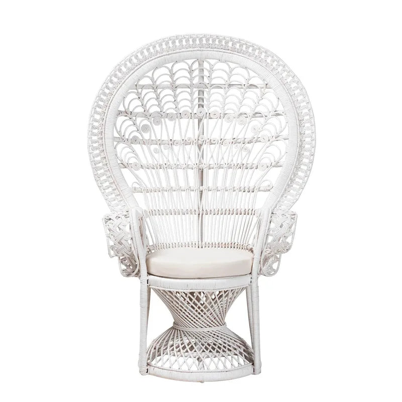 Kallima moderne bohemien pauwenstoel van wit natuurlijk rotan