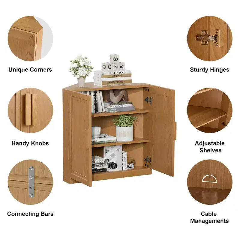 Dovelina hoekvitrinekast met verstelbare planken, dressoir, buffetkast, wijnkast, keuken- en eetkamerkast met houten deuren - 31H x 31W, 36H x 31W