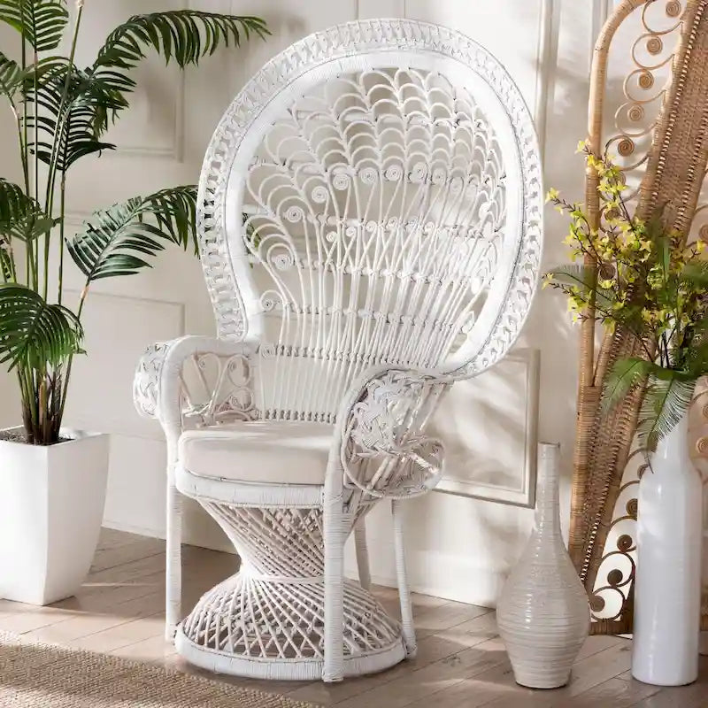 Kallima moderne bohemien pauwenstoel van wit natuurlijk rotan