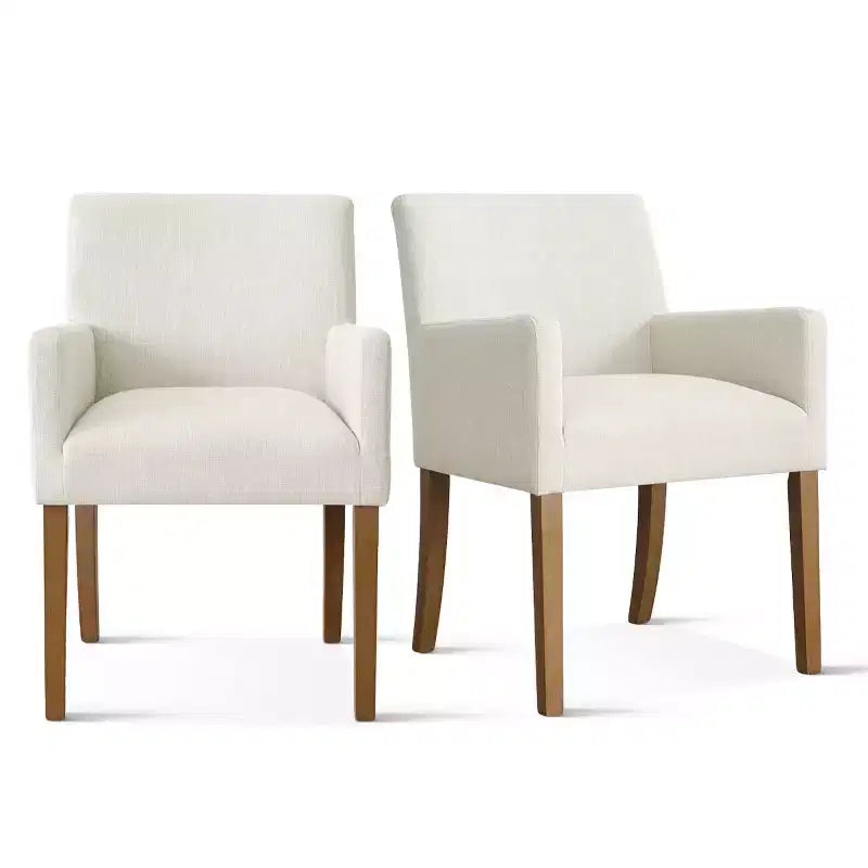 Set van 6 gestoffeerde eetkamerstoelen met armleuningen, moderne linnen fauteuils met houten poten, accentstoelen voor de eetkamer en woonkamer - Panipeachy