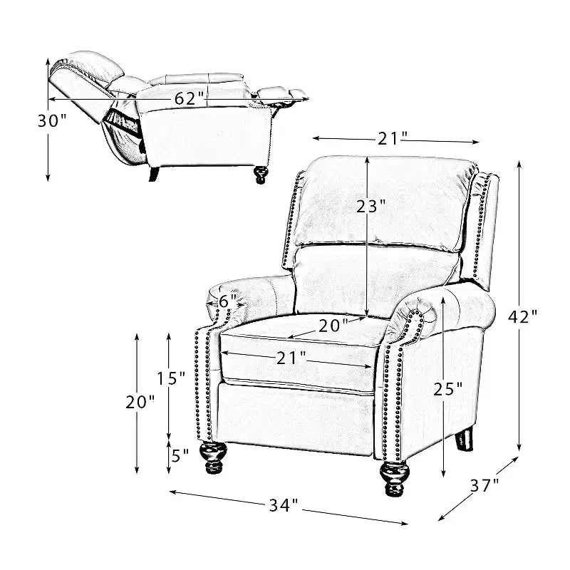 2er-Set moderner Ohrensessel aus Echtleder Elisabete mit Vintage-Nagelkopfverzierung für Wohnzimmer und Schlafzimmer| ART OF LIVING DESIGNS