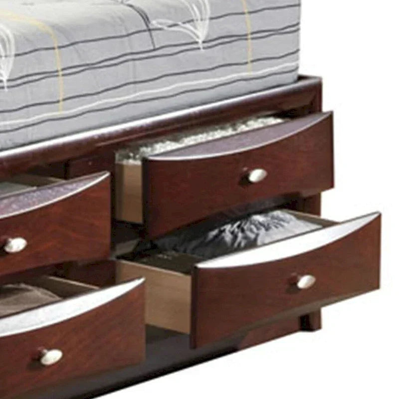 Bett im Paneeldesign, Queen-Size, mit Bücherregal und Schubladen, Braun