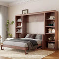 Murphy-Bett in Full-/Queen-Size, platzsparendes Wandbett mit Schreibtisch und Bücherregal, Dunkelbraun - ModernLuxe