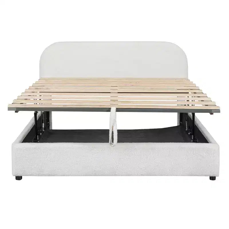 Lit rembourré grand format avec rangement relevable - blanc