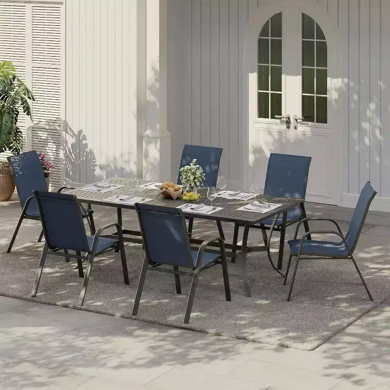 Terrasstoelen, stapelbare buiteneetkamerstoelen set van 4/6, lichtgewicht Textilene-stoelensets voor buiten voor alle weersomstandigheden, met armleuningen voor de achtertuin en het zwembadterras