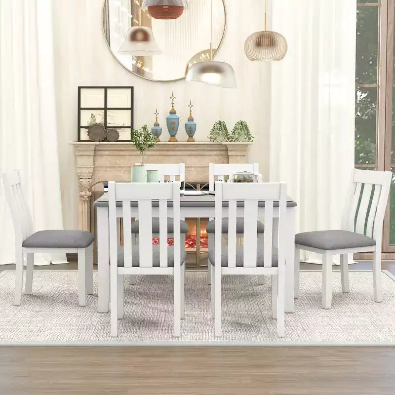 Ausziehbares Esszimmer-Set im Landhausstil für 6 Personen, rechteckiger Tisch und 6 gepolsterte Stühle