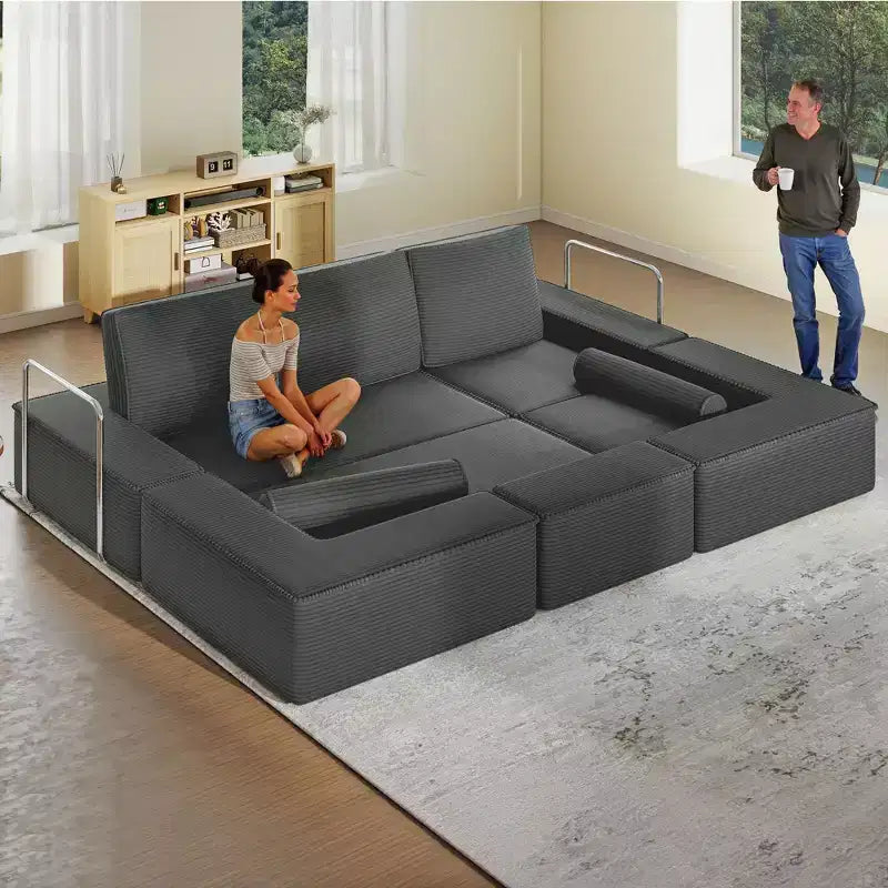 Modulares Cloud-Ecksofa, bequemes Cord-Ecksofa mit tiefer Sitzfläche und hohen Kissen, einfach zu montieren