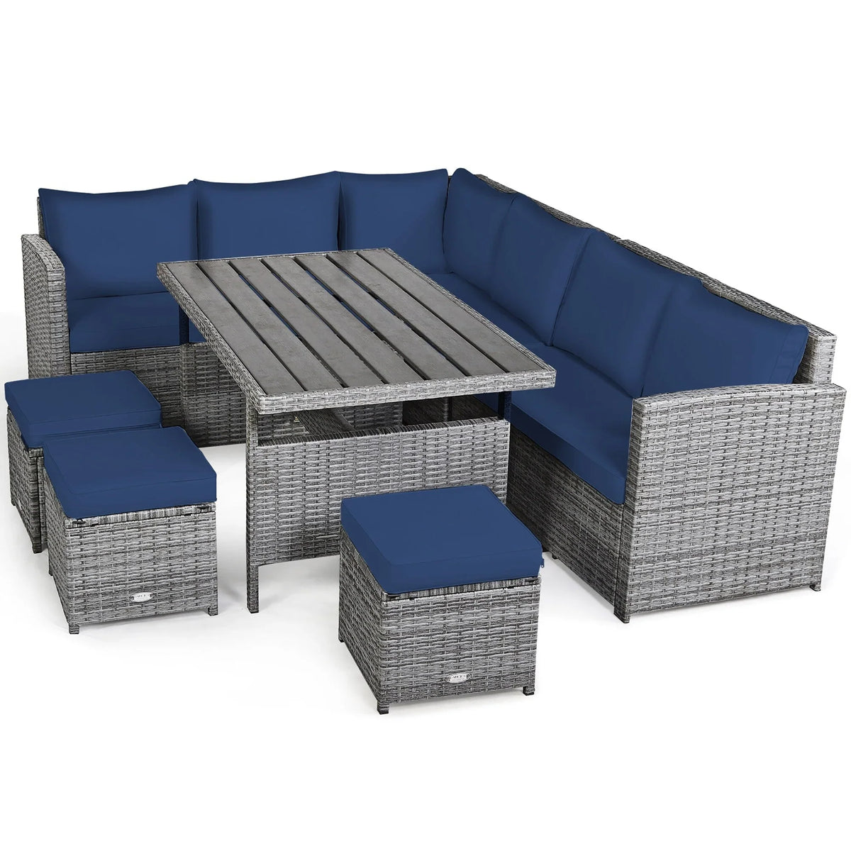Costway, ensemble de salle à manger de jardin en rotin de 7 pièces avec canapé d’angle et repose-pieds - Voir les détails
