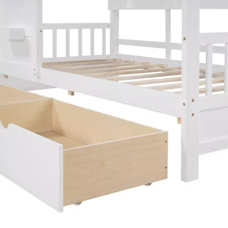 Lit cabane en bois format simple/double avec 2 tiroirs, lit pour enfant avec étagère de rangement - ModernLuxe