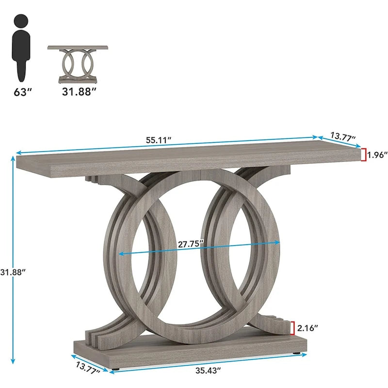 Vintage consoletafel met geometrisch onderstel, houten haltafel