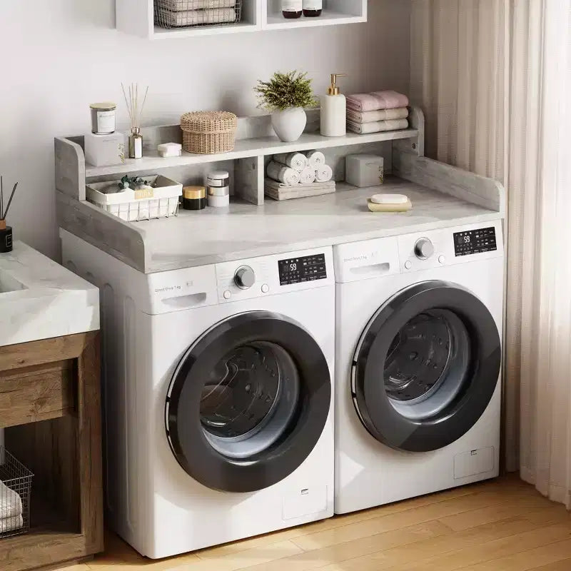 Tweedelig werkblad voor wasmachine en droger met plank of lades, afdekblad voor de wasmachine met antislipmat, wasblad van 54X27.5 om kleding op te vouwen
