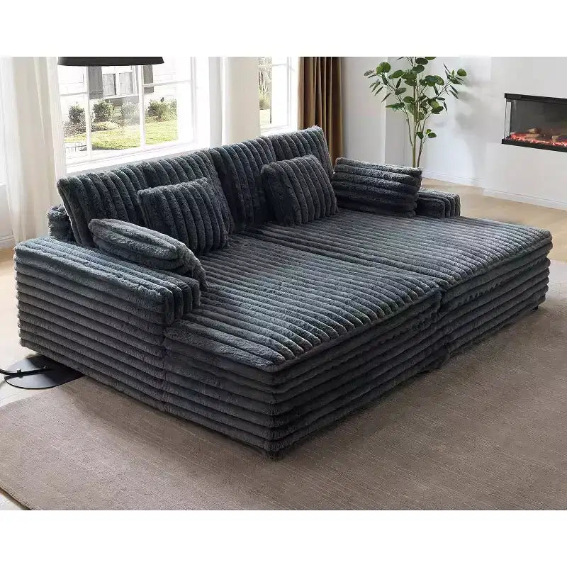 AMERLIFE 93 Doppelliege-Sofa für zwei Personen, tiefes Cloud-Sofa mit Lendenkissen und breiten Armlehnen, einfacher Aufbau, Kunstfell