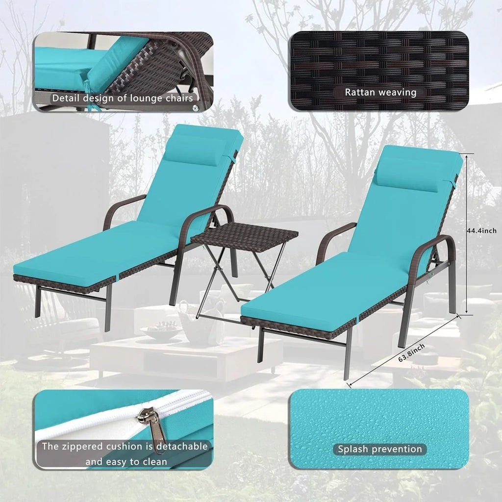 Kullavik 3-teiliges Outdoor-Lounge-Set mit Liegestühlen