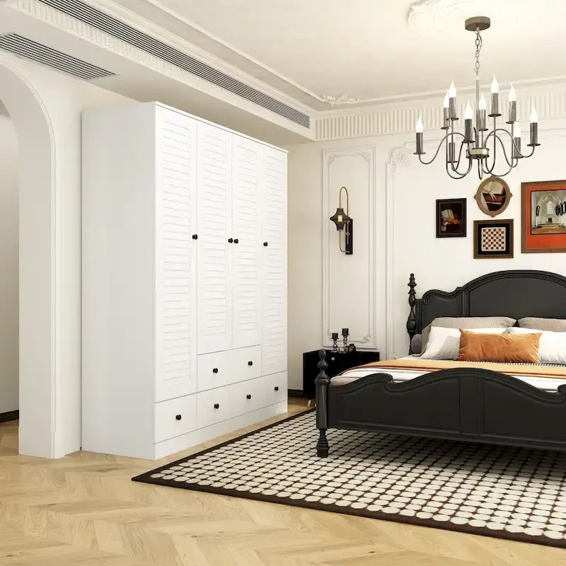 Kleiderschrank, 59 Zoll breit, großer freistehender Schrank, Weiß