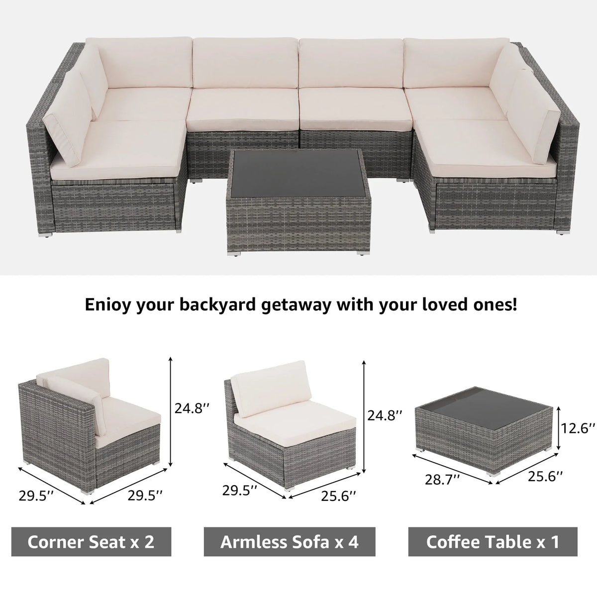Wicker/ Steel 7-piece Outdoor Cushioned Sectional Sofa Set