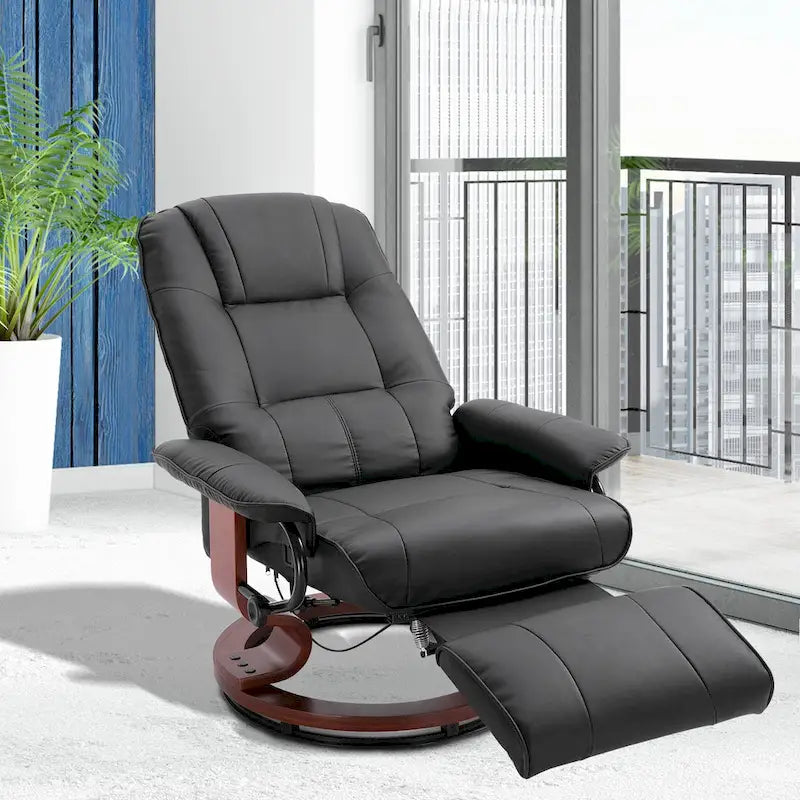 HomCom verstelbare handmatige relaxfauteuil van imitatieleer met draaivoet en comfortabele, ontspannende voetensteun