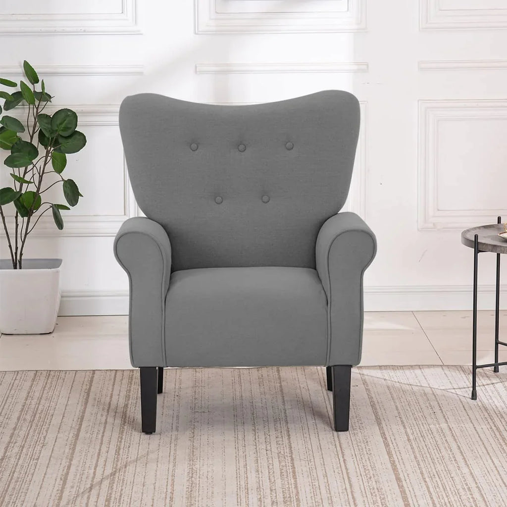 Fauteuil d’appoint moderne Erommy à dossier haut, fauteuil une place en tissu rembourré avec boutons et pieds en bois, pour salon