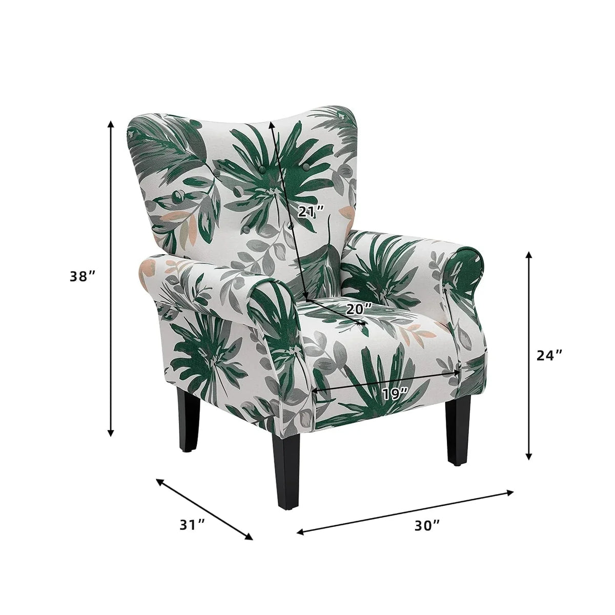 Fauteuil d’appoint moderne Erommy à dossier haut, fauteuil une place en tissu rembourré avec boutons et pieds en bois, pour salon