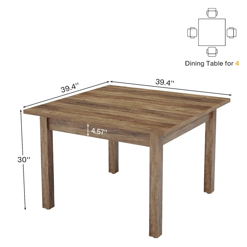 Vierkante eettafel van 39.4 inch voor 2-4 personen, met poten van massief hout, voor de woonkamer of eetkamer