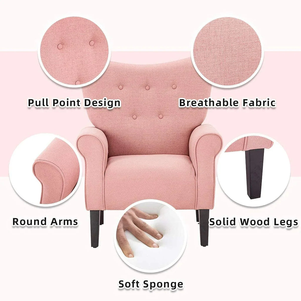 Fauteuil d’appoint moderne Erommy à dossier haut, fauteuil une place en tissu rembourré avec boutons et pieds en bois, pour salon