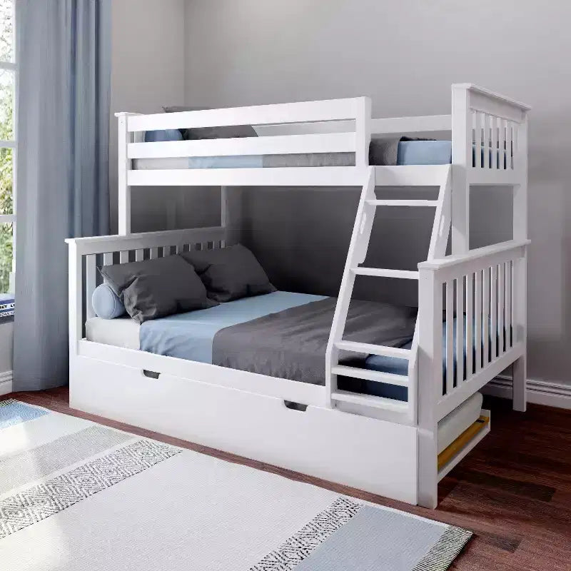 Max & Lily stapelbed van massief hout, eenpersoonsbed boven een tweepersoonsbed, met onderschuifbed met opbergruimte en ladder voor kinderen