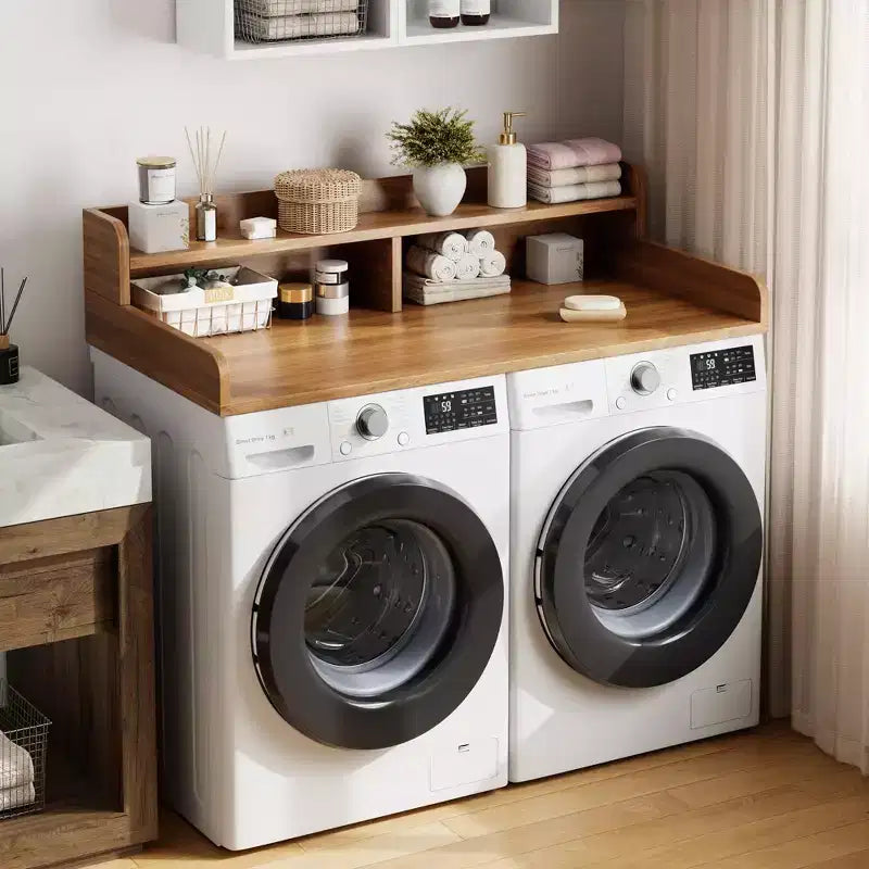 Tweedelig werkblad voor wasmachine en droger met plank of lades, afdekblad voor de wasmachine met antislipmat, wasblad van 54X27.5 om kleding op te vouwen