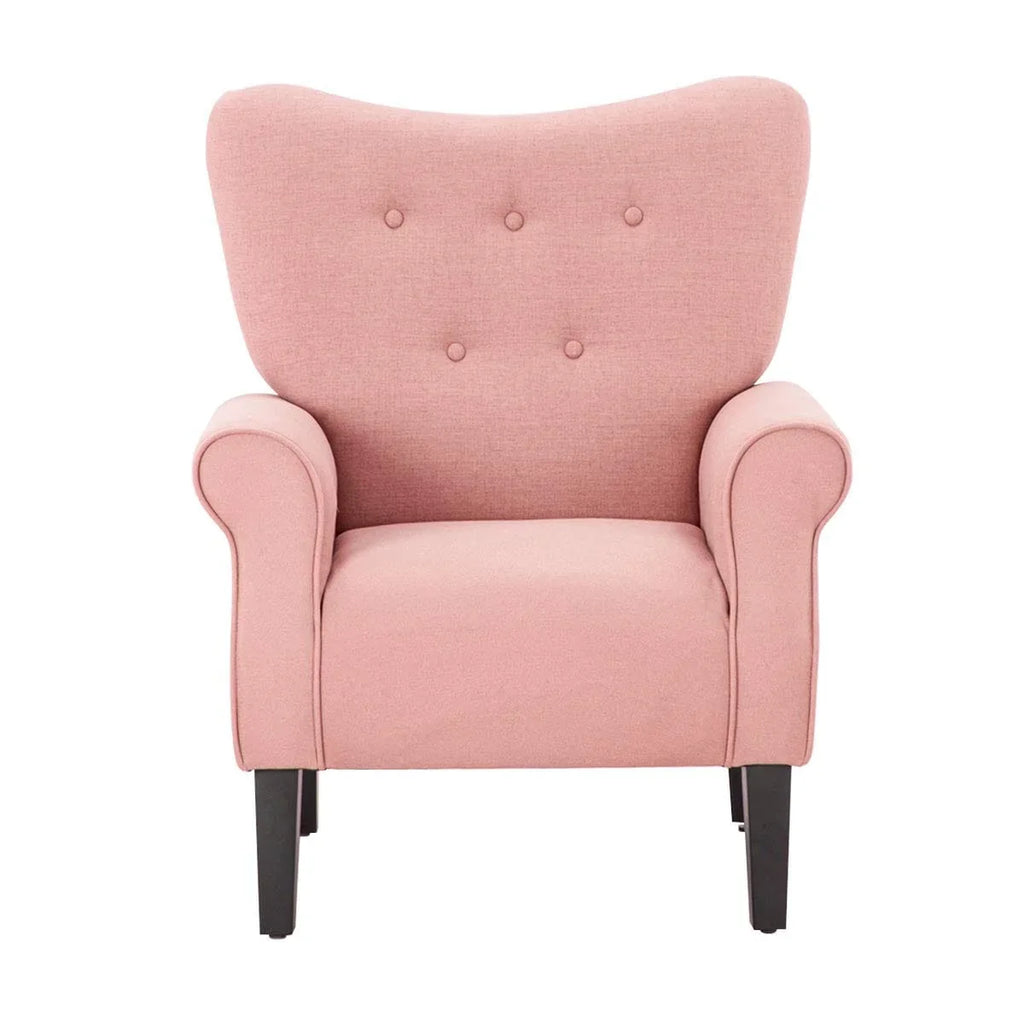 Fauteuil d’appoint moderne Erommy à dossier haut, fauteuil une place en tissu rembourré avec boutons et pieds en bois, pour salon
